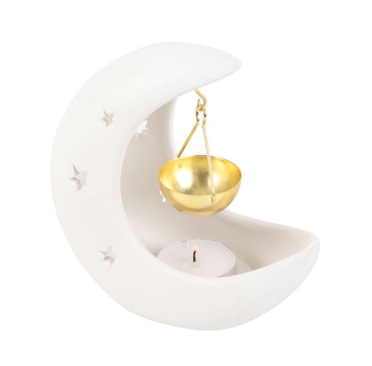 White crescent moon hanging burner